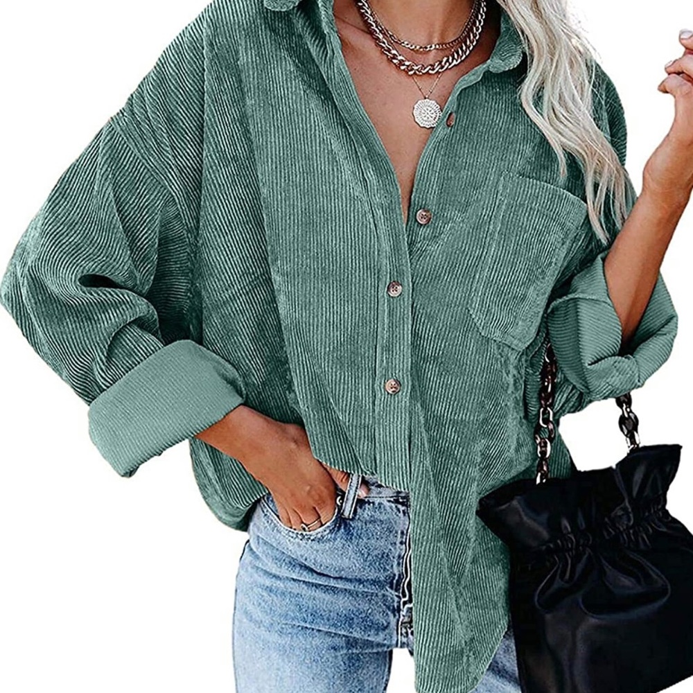 MIHOLL | Women Corduroy Long Sleeve Button Down Collared Top size small